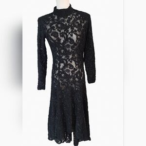 Cache‎ Y2K Vintage LuxuriElegant Black Floral Lace Dress